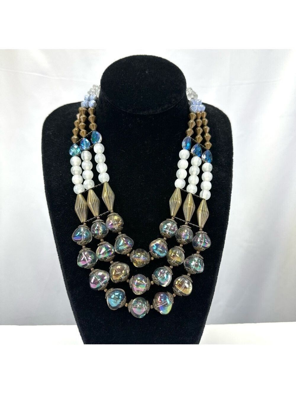 Treska Goddess Collection NWT3 row mix bead crystal necklace Chunky Statement